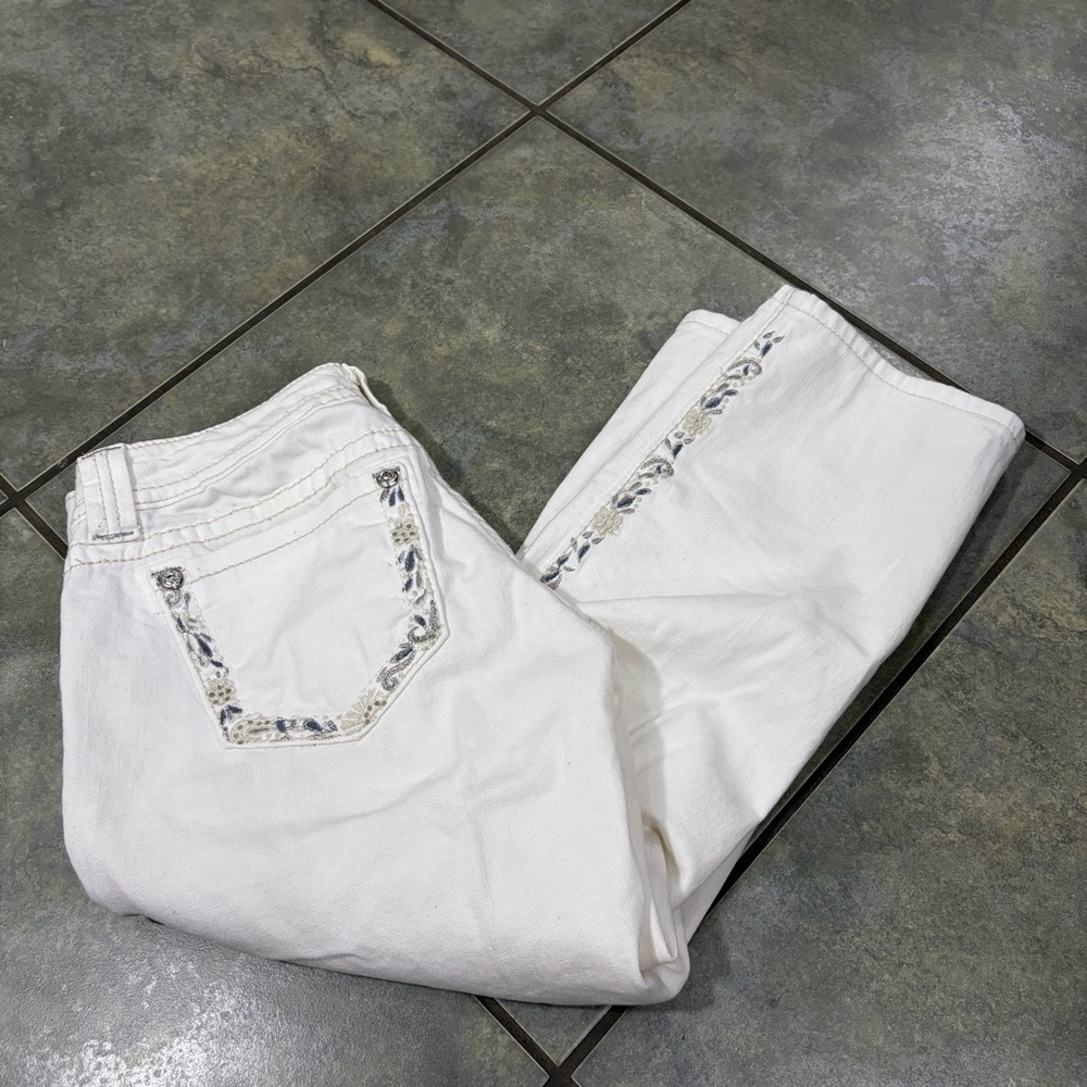 Y2K MISS ME Women's Cuffed Capri White Embellised Embroidered Jeans Sz 28 Grunge - Picture 14 of 14